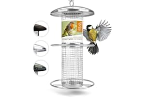 wildtier herz I Vogelfutterspender 26cm - Erdnussfutterspender aus rostfreiem Edelstahl, Vogel Futterstation, Futtersäule, Nüsse Erdnüsse, Wildvögel Futtersilo, Silber