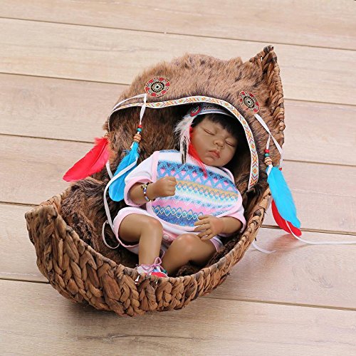 Nicery Reborn Baby Doll Indian Style Black Skin 22inch 55cm Silicone Vinyl Magnetic Mouth Lifelike Boy Girl Toy Sleeping Blanket Eyes Close A3UK