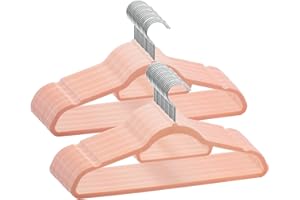 ABHENG 50 Stück Kleiderbügel Samt, Anzugbügel Platzsparend, Hosenbügel, 360° Drehbarer Haken, rutschfeste und strapazierfähige mit Krawattenhalter, 43B x 22H cm, Hellrosa, AFY0450P