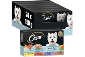 CESAR César Multipack Tarifs Alimentaires humides pour Chiens Seniors, sélection de viandes Mixtes (6 x 4 Tarrin x 150g Pack)