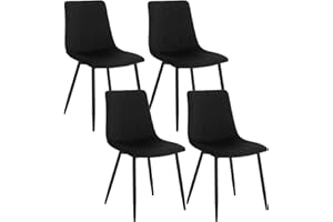 Klihome Dining Chairs Set of 4 Kitchen Chairs Wide Padded Velvet Chair Living Room Upholstered Seat with Backrest, Metal Legs, Comfy Chair for Dining Room, Bedroom, Lounge, Black