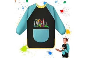 OSDUE Malschürze für Kinder, Kinderschürze mit Taschen, Malkittel Kinder, Bastelschürze, Wasserdicht Malkittel für Schule Kunst Malerei, Kochen, Laboraktivität, 7-12 Jahre Junge/Mädche