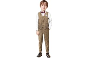 YILAKU Costumes pour Garçons Vêtements de Cérémonie Ensemble de Gilet 4Pcs Chemise à Manches Longues pour Enfants + Gilet Gentleman + Noeud Papillon + Pantalon élégant Vêtements Tenues 3-7 Ans