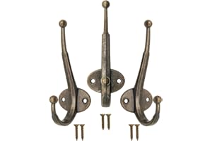 Fuxxer 3 ganci classici per guardaroba, ganci in ferro, ganci da parete, 12 cm, bronzo anticato
