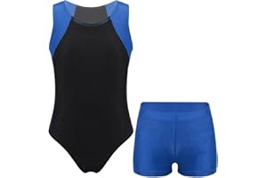 Kaerm Kinder Junge Turnanzug Ärmellos Ballettanzug Mit Shorts Gymnastik Trainingsanzug Farbblock Patchwork Tanzbody Stretch Trikotanzug Dancewear