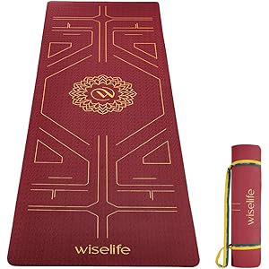 Wiselife True Body Alignment Yoga Mat   Sleek Yoga Strap For Men And Women | Non-Slip Textured Extra Wide & Thick | Pro Balance Eco Tpe Exercise Mat For Home, Pilates, Gym & Fitness (6MM, Wine)