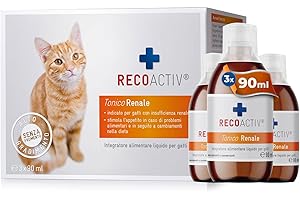 RECOACTIV Tonico Renale per gatti, 3 x 90 ml, integratore alimentare per supportare la convalescenza in caso di primi sintomi di compromissione della funzionalità renale nei gatti o come profilassi.