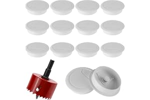 LPZMPZ 12 stycken kabelgenomföring skrivbord kabelgenomsläpp vit | Ø 60 mm med 1 hålsåg 60 mm, bord kabelgenomföring för datorbord, bord kontor, bänkskivor, möbler