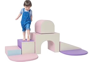 HOMCOM 7PCS Parcours motricité bébé, Jouet d'escalade, Mousse Blocs de Construction avec revêtement synthétique, Jouets éducatifs pour Enfants d'âge préscolaire, Multicolore