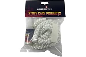 GALLEON FIRES 14mm White Stove Rope Kit 2m for Stove Door Seal with Large 50ml Glue & Tape - Heat Resistant 2m x 14mm
