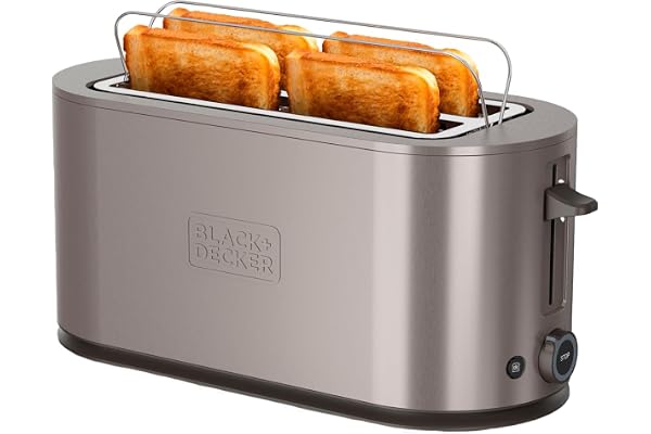 BLACK+DECKER - Grille-Pain Extra Large 1500W | Fentes grandes 260x42mm | 7 Niveaux de Brunissage | 6 Bandes de Mica Incandescent | 3 Fonction Intégrées | Support Pliable pour Viennoiseries