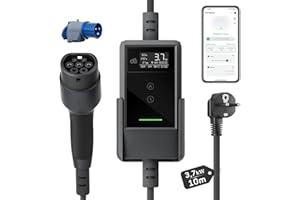 ‎DÉ dé Typ 2 Ladekabel Schuko mit APP 3,7kW [10m, 6-16A, 1-phasig] Ladekabel Typ 2 Schuko mit Digitalem LCD - EV Charger 3,7kW für e Auto ID.3/4/5/7, Model Y/3, ENYAQ und Anderen PHEV/EV