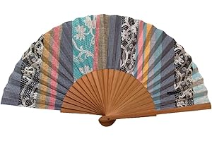 Tusitala Barcelona - Abanico Blonda - Abanico Español de Madera y Algodón - Complemento de moda hecho a mano - Funda de Yute Natural Incluida - Regalo Original - 23 cm.
