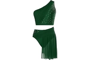 ranrann Tenue Danse Contemporaine Femme Strass Brillant Ensemble Haut et Jupe Short Danse Latine Costume Patinage Artistique Gymnastique
