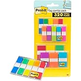 Post-it Flags Combo Pack, 4 On-The-Go Dispensers/Pack, 120 .94 in Wide and 200 .47 in Wide Flags, Assorted Colors (683-XL1)