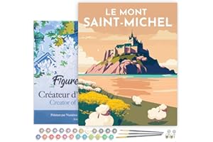 Figured'Art Peinture par Numéro Adulte avec Cadre Affiche Vintage Mont Saint-Michel - Activité Manuelle Kit de Loisir Créatif DIY Numéro d'Art Complet - 40x50cm toile tendue sur châssis