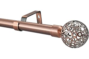Your Home Online 28mm Extendable Eyelet Curtain Pole Metal Brushed Chrome Brass Copper Black Complete Rod Set Osaka Finial (2-3m, Antique Copper)