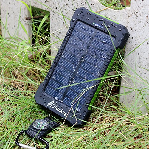 Hiluckey Caricabatterie Portatile 10000mAh Dual USB Batteria Esterna Ricarica Rapida - Solare Power Bank LED Torcia periPhone 6/7plus iPad,Samsung, Huawei, Asus, HTC smartphone Android, ( Impermeabile Antiurto )