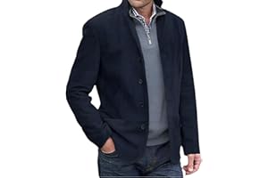 HESYSUAN Blazer décontracté à col montant pour homme avec poche à revers et manches longues en daim décontracté slim bouton costume d'affaires blazer veste