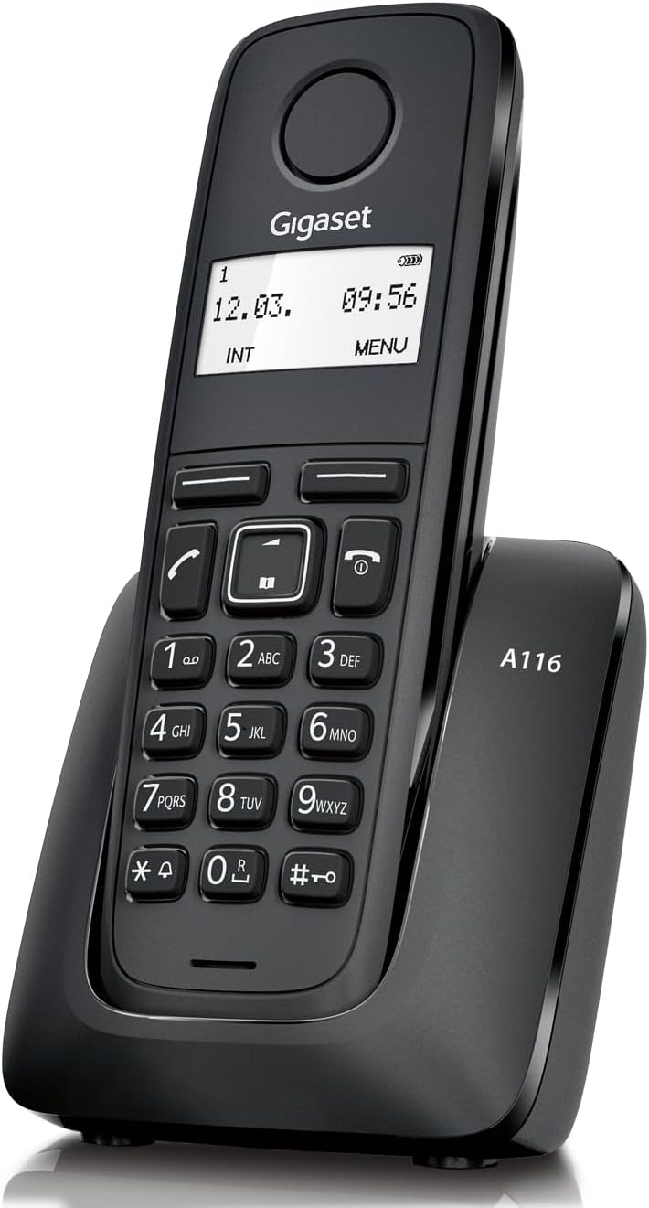 Gigaset A116 - Teléfono DECT Inalámbrico - Pantalla Gráfica Iluminada - Pantalla gráfica de 1,4" - Fácil de Usar, Negro [Compatible en ES y IT]