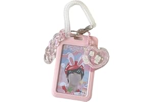 ATTRIA Kpop uchwyt na fotokartkę 7 cm, kawaii, przezroczysty brelok, uchwyt na identyfikator, etui na karty kredytowe, indie ochraniacz z wisiorkiem w kształcie serca (różowy, pionowy)