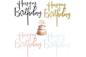 FDKJOK 4 Pieces Happy Birthday Cake Topper, Cake Decoration Supplies Cake Topper, Birthday Cake Toppers for Man Boys Women Girls Gold Theme Birthday Party Decor(Multicolor)
