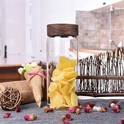 Spice Jar Condiments Cans Seasoning Bottle Canned Food Creative Acacia wood Cover Sealed Glass Tube Storage Solid Liquid Set of 2, C