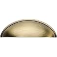 Alzassbg 10 Pack Brushed Antique Brass Cabinet Cup Pulls, 3 Inch(76mm) Hole Centers Cabinet Handles Hardware Bin Cup Drawer Pulls Handles AL3031AB