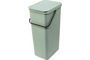 Brabantia Sort & Go Pattumiera 40L (Jade Green), Pattumiera cucina in plastica con maniglia, Secchio spazzatura salvaspazio con coperchio stay open rimovibile, Cestino umido facile da pulire