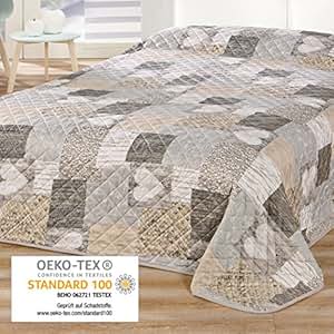 Qucover Gewatteerde sprei Super King 250x270cm, veelkleurige print rood roze beige patchwork quilt met 2 sierkussenslopen, lichtgewicht zachte microvezel bloemen omkeerbare dekbedset voor alle