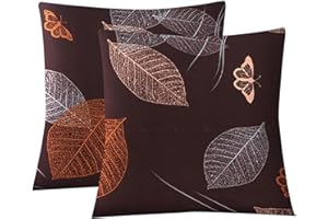 Jaotto Federe Cuscini Divano 45x45 cm, Copricuscino Divano Elasticizzato Decorativi Set di 2, Cuscino da Divano Lavabile, Fodere Letto Decorative per Casa Auto Divano(Foglie Marrone)