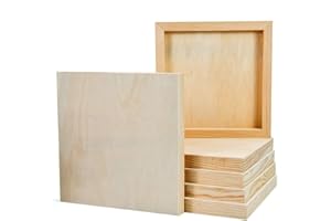 JeogYong 6Pcs Wooden Canvas Wood Panel Unfinished Wood Cradled Painting Panel Boards, Creative Homemade Wooden Picture Frame, Natural Wood Art Boards for Painting, Drawing & Art Crafts 20x20cm (8x8in)