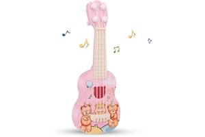 SATISKID Ukulele per bambini, giocattolo per chitarra, 26 cm, con 4 corde regolabili, mini strumento musicale, Early Educational Acoustic, giocattolo per bambini, regalo per principianti (orso)