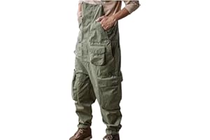 BELWAD Denim Overalls für Herren Vintage Gerade Cargo Overall mit Mehreren Taschen Strampelhöschen mit Reißverschluss