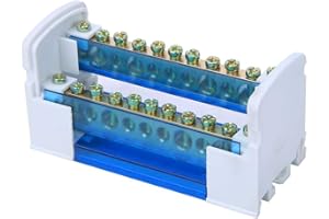 VIKYE Morsettiera di distribuzione, 500V 125A Scatola di distribuzione morsettiera Morsettiere Din Rail monofase a 2 livelli con coperchio antipolvere trasparente 211