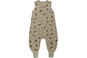 MIRACLE BABY Baby Sleeping Bag with Legs 100% Cotton Wearable Blankets 0.5 TOG Sleeveless Baby Sleep Sack Toddler Infant Unisex Baby Sleeping Bag for Boys and Girls 12-24 Months (Green Hedgehog)