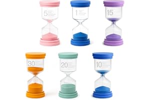 kaiyaya 6 Pezzi Clessidra Bambini, Colorate Clessidre per Bambini 1/5/10/15/20/30 Minuti, Clessidra Set per Lavarsi i Denti, Cucina, Giochi, Ufficio e Time Management, Regali Creativi