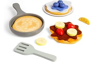 Bigjigs Toys Pancake Set - 16pc Wooden Pancakes Toy, Kids Kitchen Sets & Accessories, Toddler Pretend Play, Cookery Gifts For Children, Age 18 + Months