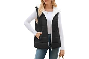Yuson Girl Gilet Femme sans Manche Veste Polaire Chaud Léger Manteaux Matelassé Élégant Automne Hiver Vestes Moumoute Couleur Unie Zippé Hooded Sherpa Waistcoat