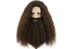 Topcosplay Halloween Cosplay Peluca con Barba Larga Peluca Marrón para Hombres Adultos Peluca de Mago para Disfraz Carnaval