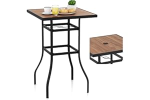 KOMFOTTEU Table de Bar, Style Moderne, Table Haute, Plateauen SPC, Intérieur & Extérieur, Meuble Jardin, Structure en Métal, 70 x 70 x 102 cm, pour Bistrot, Salon, Jardin, Cour
