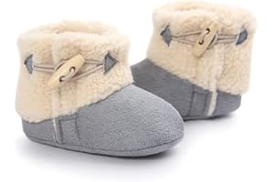 Miya Super Süß Baby Lammfell Stiefel, Rutschfeste Lauflernschuhe, warm Winter Plüschschuhe, weich, warm und schön, 6~12 Monate，Grau/weinrot/beige