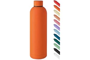 ILGRUPPONE Borraccia Termica Grande 1 Litro Bottiglia Acciaio Inox Inossidabile Doppio Strato 1000 Ml Tappo Antigoccia Bevande Calde Fredde Termos Sistema Sottovuoto Rivestimento Soft Touch - Arancio