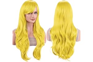 IMISSU 70 cm capelli lunghi acqua parrucche ondulate con frangia parrucca costume cosplay (Giallo vivido)