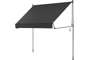 BelleMax Klemmmarkise Markise Balkon ohne Bohren, 400 cm x (125 + 25 cm) Anthrazit, Balkonmarkise mit Handkurbel, Faltbarem Seitenarm, UV-Schutz, Wasserdicht und Höhenverstellbar