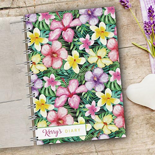 Personalised Diary Tropical Flower. Any Month Start, Choose year 2017,2018,2019. 12 Month Journal Planner. Choice of layouts. Week to Page, Week to View or 2 days one Page. Lovely Gift