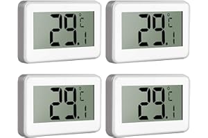 ALLmeter 4pack Fridge Thermometer Fridge Freezer Thermometer Digital Refrigerator Freezer Thermometer LCD Display with Hanging Hook/Magnetic Back/Frost Alarm -20℃ to 60℃ for Homemakers Foodservice