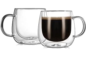 CNGLASS Tasses à café en verre à double paroi 290ml/10oz, grandes tasses à expresso isolées, ensemble de 2 verres transparents tasse à cappuccino avec poignée (verrerie à thé au lait)