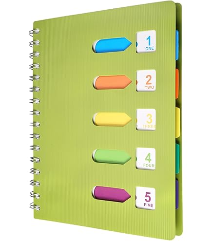 Kesote Notitieboek met register, A5, met ringband, gelijnd dagboek, notitieblok, spiraalblok met balpen in 6 kleuren (240 pagina's, roze