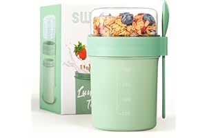 Swkien Müslibecher to Go, Joghurtbecher to Go, Müsli to Go Becher (560ML+220ML), Joghurt to Go Becher mit löffel, Müslibox to Go, Porridge Becher to Go, Müsli Cup Becher Lunchpot (Salbei-Grün)